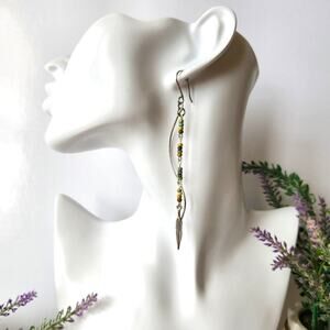 Bohemian Long Dangle Earrings, Earthy Picasso Seed Beads Handmade Earrings
